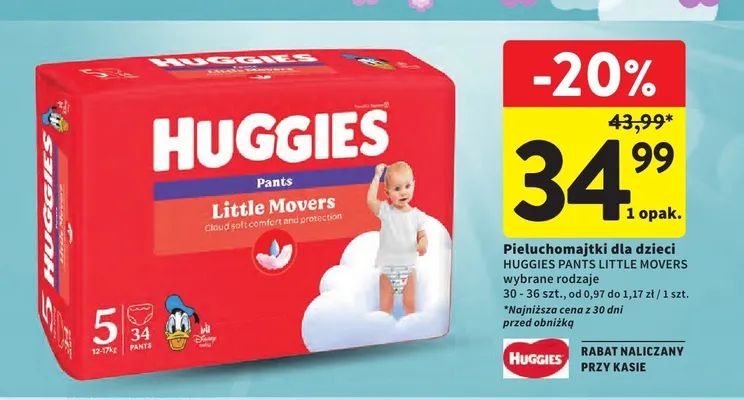 Pieluchomajtki dla dzieci Huggies Pants Little Movers promocja w Intermarche