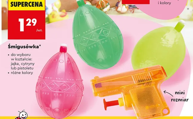 Śmigusówka do wyboru w kształcie: jajka, cytryny lub pistoletu promocja w Biedronka