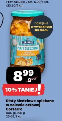 Płaty śledziowe opiekane w zalewie octowej Corsarro promocja w Netto