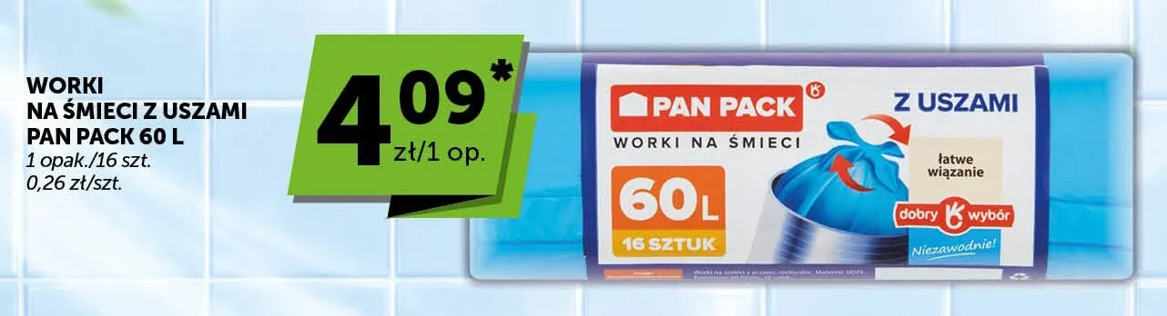 Worki na śmieci z uszami Pan Pack 60 l promocja w Groszek