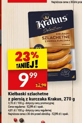 Kiełbaski szlachetne z piersią z kurczaka Krakus promocja w Twój Market