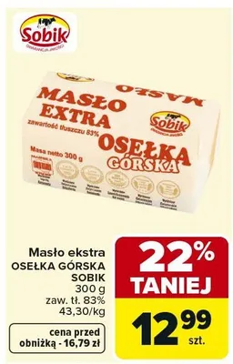 Masło ekstra osełka górska promocja w Carrefour