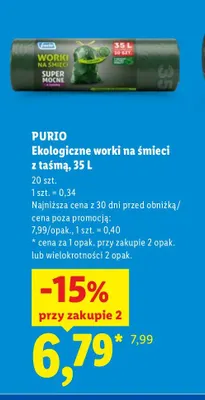 Ekologiczne worki na śmieci z taśmą 35 l Purio promocja w Lidl