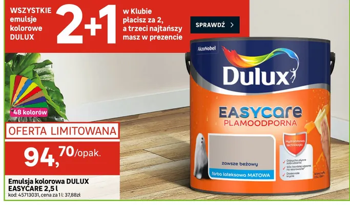 Emulsja kolorowa DULUX EASYCARE 2,5l promocja w Leroy Merlin