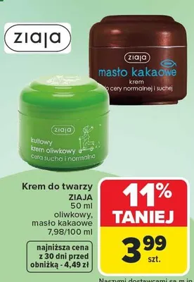 Krem do twarzy Ziaja oliwkowy, masło kakaowe promocja w Carrefour Market