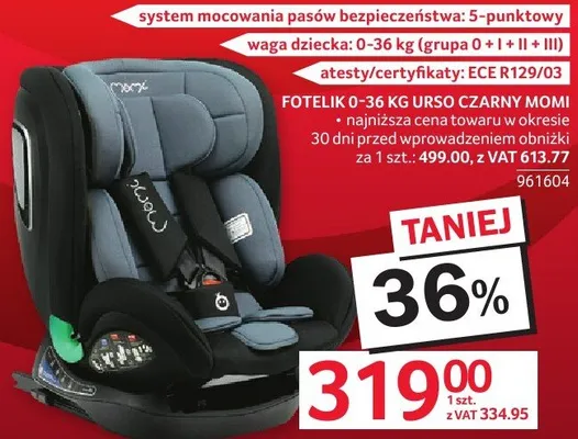 Fotelik Q-36 KG URSO CZARNY MOMI promocja w Selgros