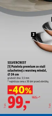 Patelnia premium ze stali szlachetnej z warstwą miedzi Ø 24 cm Silvercrest promocja w Lidl
