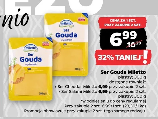 Ser Cheddar Miletto plastry promocja w Netto
