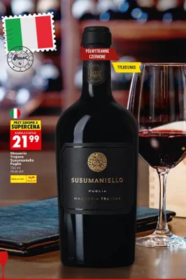 Wino czerwone półwytrawne Masseria Trajone Susumaniello Puglia promocja w Biedronka