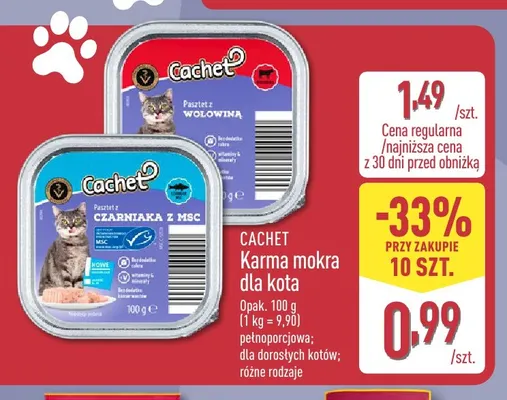 Karma mokra dla kota pasztet z wołowiną Cachet promocja w Aldi