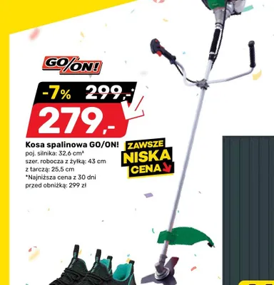 Kosa spalinowa GO/ON! poj. silnika: 32,6 cm³ szer. robocza z żyłką: 43cm z tarczą: 25,5cm promocja w Bricomarche