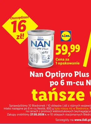 Mleko następne Nan Optipro Plus 2 po 6 m-cu Nestlé promocja w Lidl