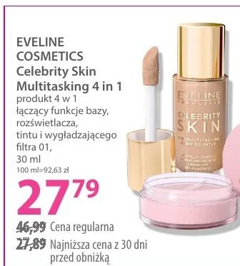 Produkt 4 w 1 EVELINE COSMETICS Celebrity Skin Multitasking 4 in 1 produkt 4 w 1 łączący funkcje bazy rozświetlacza korektora ujędrniającego ultra 01 promocja w Hebe