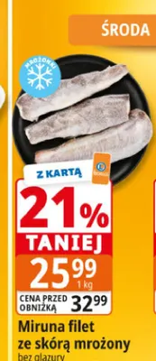 Miruna filet ze skórą mrożony bez glazury promocja w Leclerc