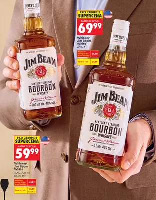 Whiskey Jim Beam White - przy zakupie 2 każda z 2 sztuk 59,99 promocja w Biedronka