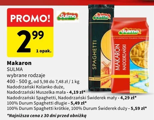 Makaron Sulma wybrane rodzaje promocja w Intermarche
