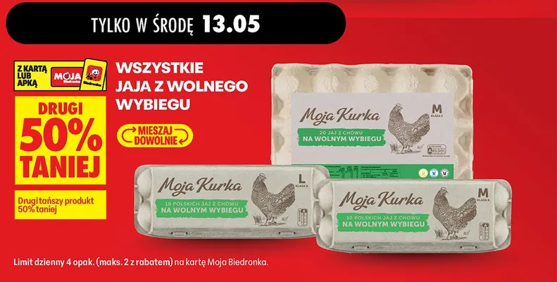 Jaja z wolnego wybiegu Moja Kurka M promocja w Biedronka
