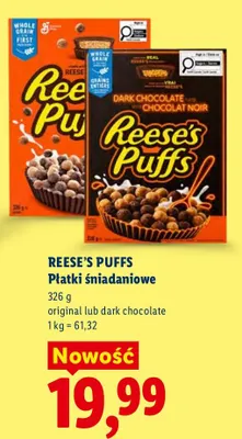 Płatki śniadaniowe dark chocolate Reese's Puffs promocja w Lidl