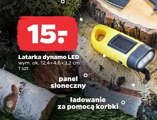 Latarka dynamo LED wym. ok. 12,4x4,6x3,2cm promocja w Netto