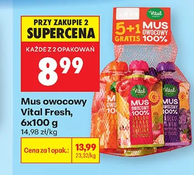 Mus owocowy Vital Fresh 6-pak promocja w Biedronka