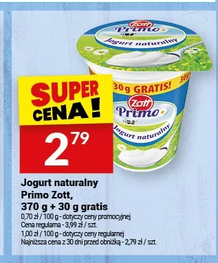 Jogurt naturalny Primo Zott promocja w Twój Market