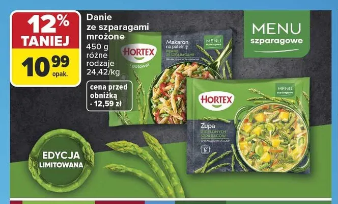 Danie ze szparagami mrożone Hortex Makaron na patelnię ze szparagami promocja w Carrefour