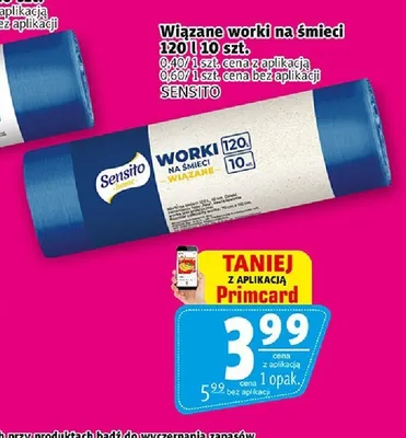 Wiązane worki na śmieci Sensito Home 120 l promocja w Prim Market
