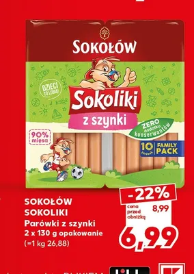 Sokoliki Parówki z szynki Sokołów 2-pak promocja w Kaufland