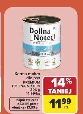 Karma mokra dla psa Dolina Noteci Premium bogata w jagnięcinę promocja w Carrefour
