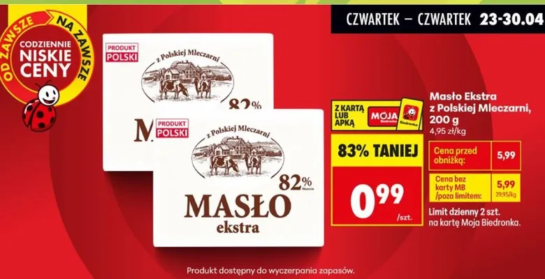 Masło Ekstra z Polskiej Mleczarni promocja w Biedronka