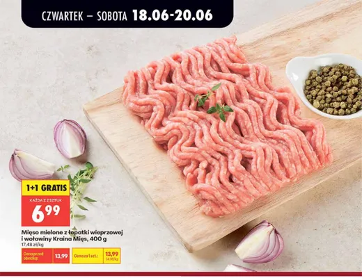 Mięso mielone z łopatki wieprzowej i wołowiny Kraina Mięs promocja w Biedronka