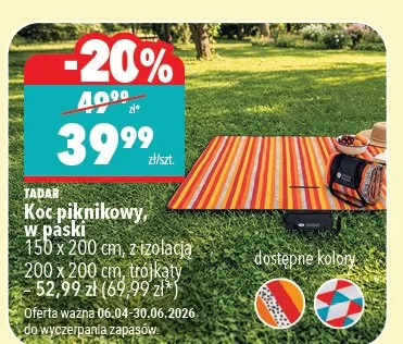 Koc piknikowy 150 x 200 cm, z izolacją 200 x 200 cm, trójkąty 52,99 zł (69,99 zł) promocja w Biedronka Home