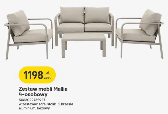 Zestaw mebli Mallia sofa + stolik + 2 krzesła promocja w Castorama