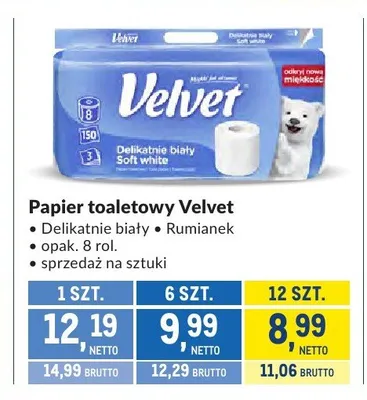 Papier toaletowy Velvet Delikatnie biały promocja w Makro