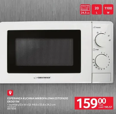 Kuchnia mikrofalowa Esperanza Estofado EKO011W 44,6x33,6x24,3cm promocja w Selgros