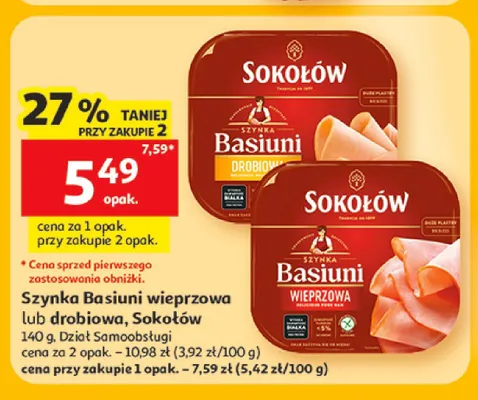 Szynka Basiuni drobiowa Sokołów promocja w Auchan