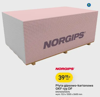 Płyta gipsowo-kartonowa Gkf typ Df Norgips promocja w Castorama