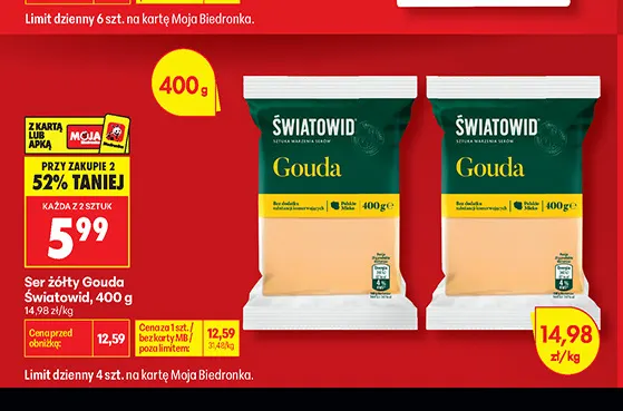 Ser żółty gouda Światowid promocja w Biedronka