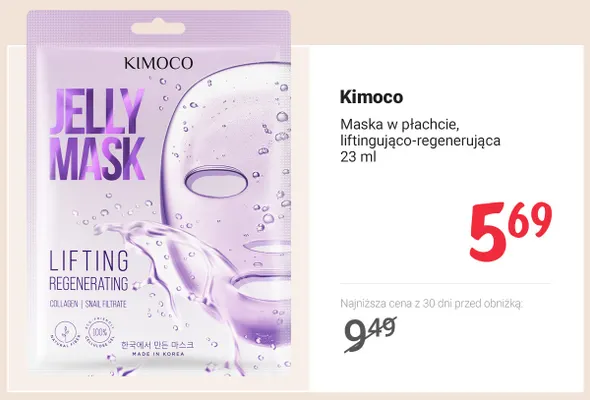 Maska w płachcie liftingująco-regenerująca Kimoco promocja w Rossmann