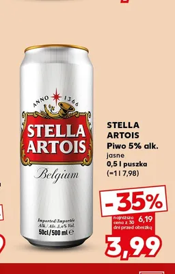 Piwo 5% alk. Stella Artois promocja w Kaufland