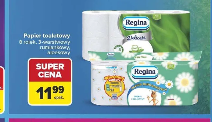 Papier toaletowy Regina rumiankowy 8-pak 3-warstwowy promocja w Carrefour