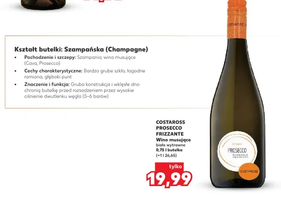 Wino musujące białe wytrawne Costaross Prosecco Frizzante promocja w Kaufland