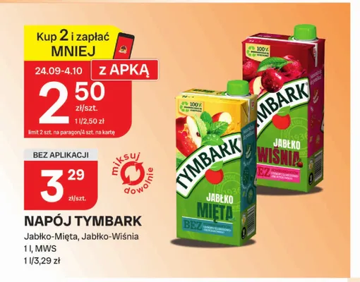 Napój Tymbark jabłko-wiśnia promocja w Chorten
