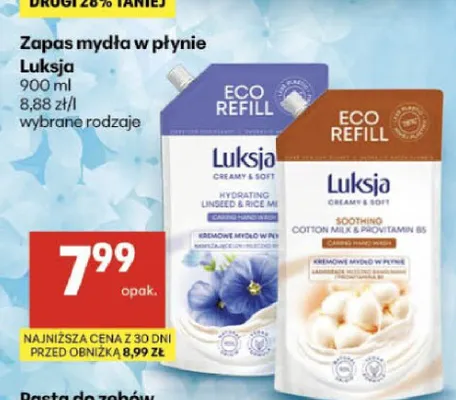Zapas mydła w płynie Luksja Soothing Cotton Milk & Provitamin B5 promocja w Delikatesy Centrum