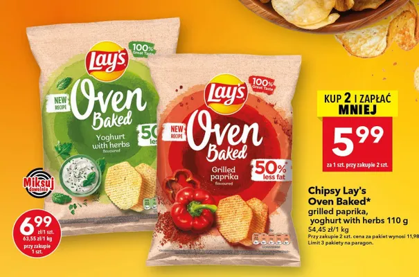 Chipsy ziemniaczane Lay's Oven Baked Yoghurt with Herbs promocja w LEWIATAN
