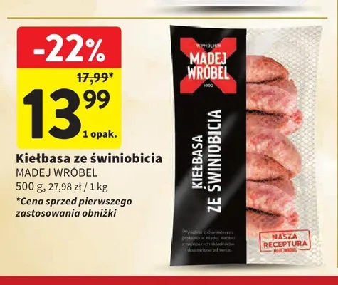 Kiełbasa ze świniobicia Madej Wróbel promocja w Intermarche