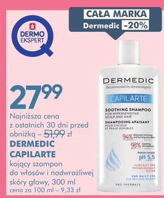 Kojący szampon do włosów i nadwrażliwej skóry głowy Capilarte promocja w Super-Pharm