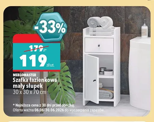 Szafka łazienkowa mały słupek Meblomaster 30x30x70 cm promocja w Biedronka