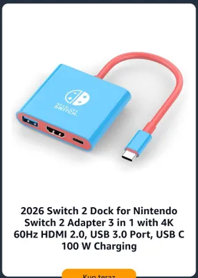 Stacja dokująca adapter 3 w 1 Need-Use do Nintendo Switch 2 promocja w Amazon