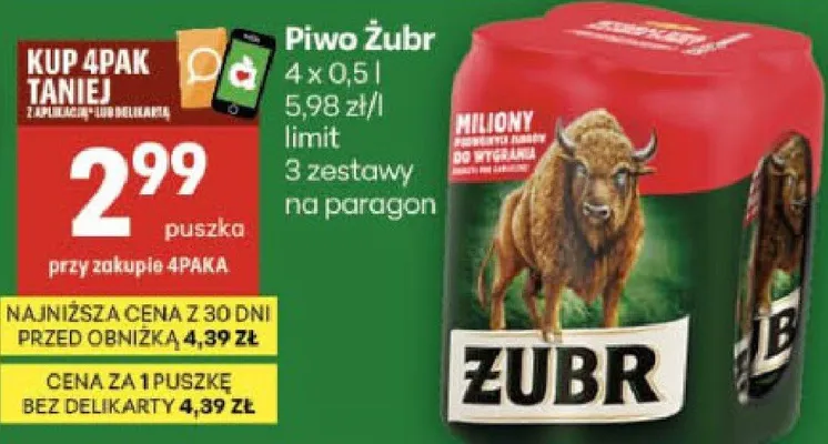 Piwo Żubr promocja w Delikatesy Centrum